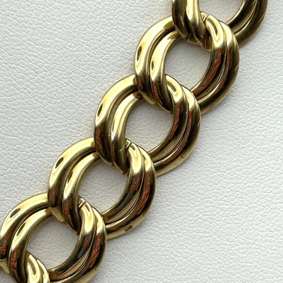 Vintage Monet Jewelry Set Gold Tone Double Link Necklace Cuff Bracelet Floral Br - Picture 12 of 14